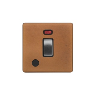 Fusion Antique Copper & Brushed Chrome 20A 1 Gang DP Switch Flex Outlet Black Insert Screwless