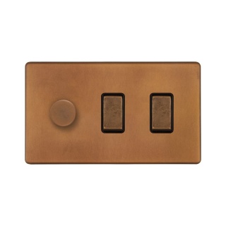 Antique Copper 3 Gang Light Switch with 1 dimmer (2x 2 Way Switch & Trailing Dimmer)