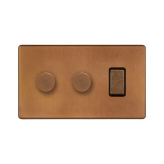 Antique Copper 3 Gang Light Switch with 2 Dimmers (2 Way Switch & 2x Trailing Dimmer)