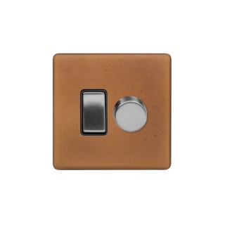 Fusion Antique Copper & Brushed Chrome Dimmer and Rocker Switch Combo Blk Ins Screwless (2 Way Switch & Trailing Dimmer)