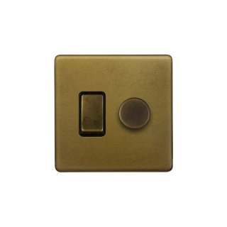Old Brass Dimmer and Rocker Switch Combo (2 Way Switch & Trailing Dimmer)