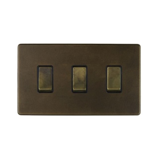 Vintage Brass 3 Gang Switch With 1 Intermediate (2 x 2 Way Switch with 1 Intermediate)
