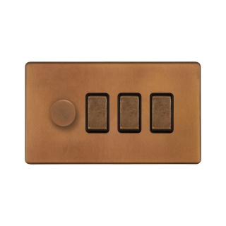 Antique Copper 4 Gang Switch with 1 Dimmer (1x150W LED Dimmer 3x20A Switch)