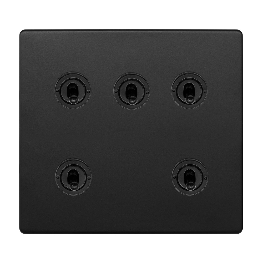 Matt Black 6 Gang Toggle Light Switch 20A 2 Way Screwless