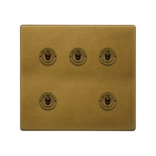 Old Brass 5 Gang Toggle Light Switch 20A 2 Way