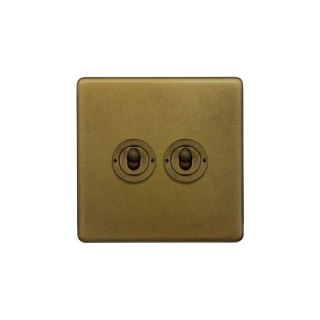 Old Brass 2 Gang Retractive Toggle Switch