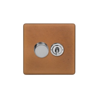 Fusion Antique Copper & Brushed Chrome 2 Gang Dimmer and Toggle Switch Combo (1x150W LED Dimmer 1x20A 2 Way Toggle)
