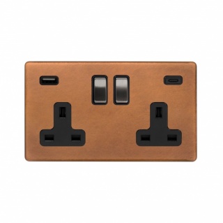 Fusion Antique Copper & Brushed Chrome 2 Gang USB A&C Socket (13A Socket + 2 USB Ports A&C 3.1A)