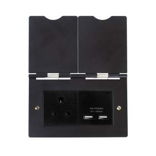 The Camden Collection Matt Black Screwless Double Floor Outlet 5Amp Socket & USB Charger