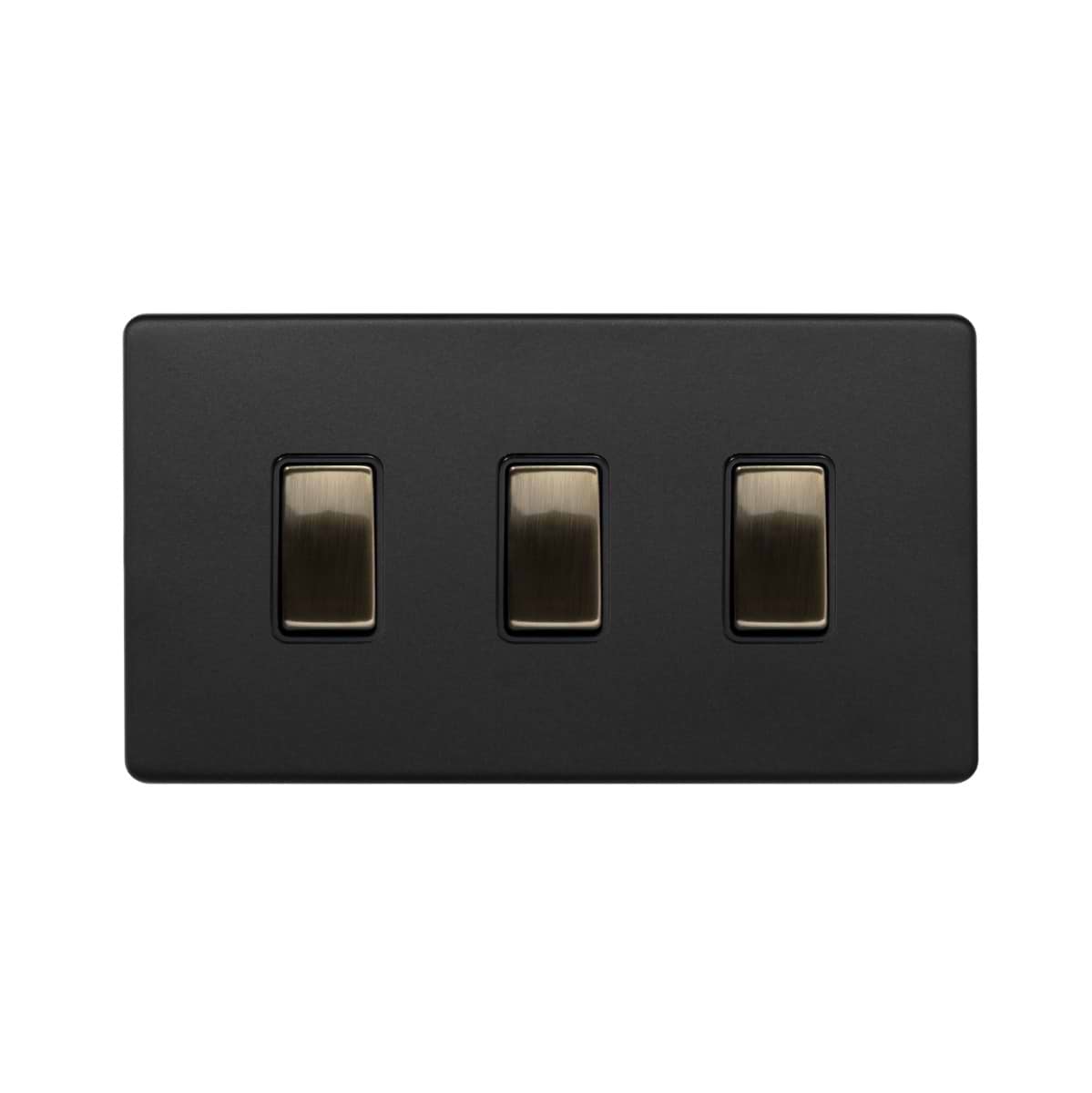 Three Row Switch Matt Black 3 Gang Switch Double Plate 2 Way Screwless