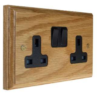 Wood 2 Gang 13Amp Switched Socket in Solid Oak
