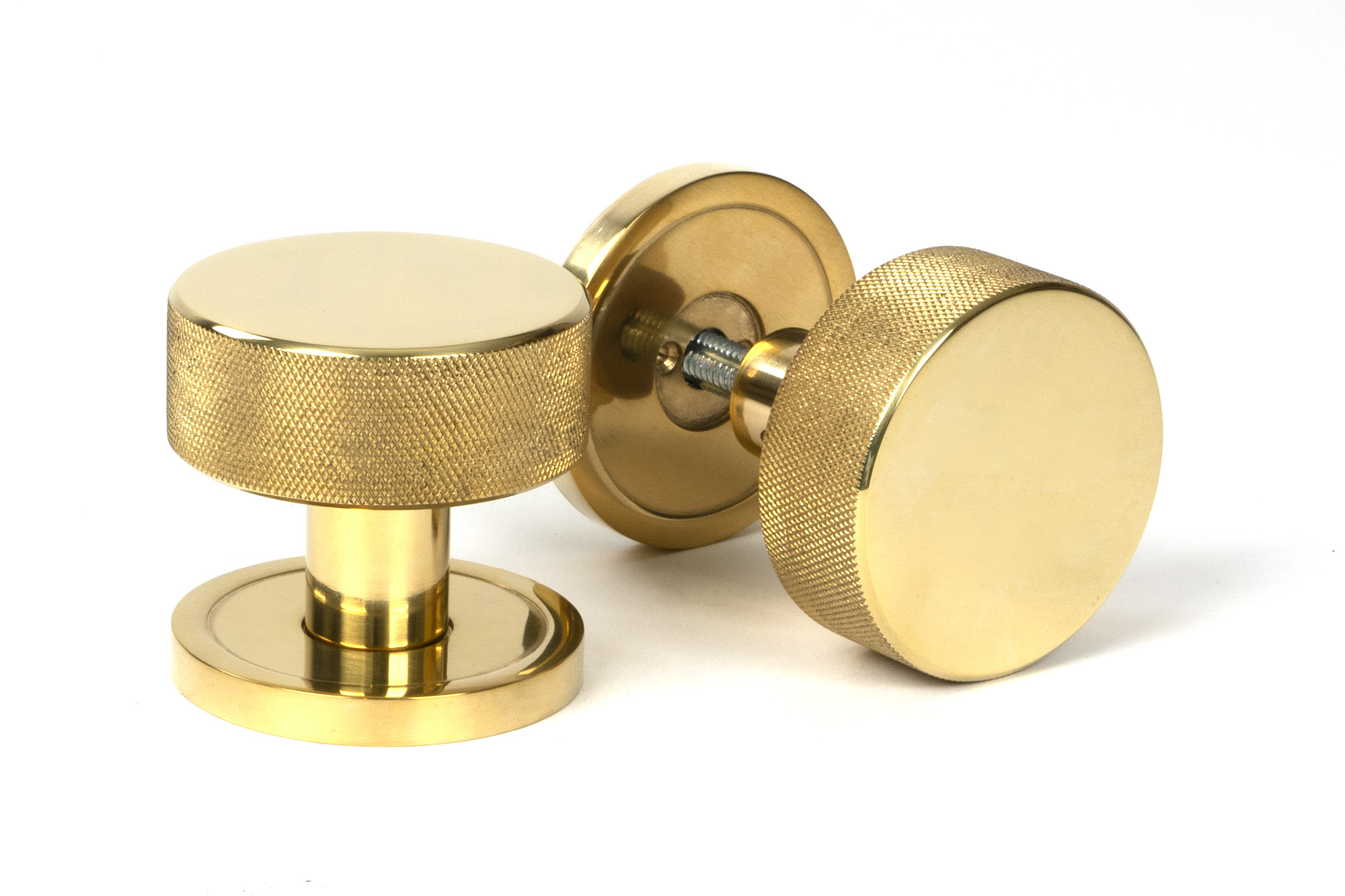 Polished Brass Brompton Mortice/Rim Knob Set Knob (Plain)