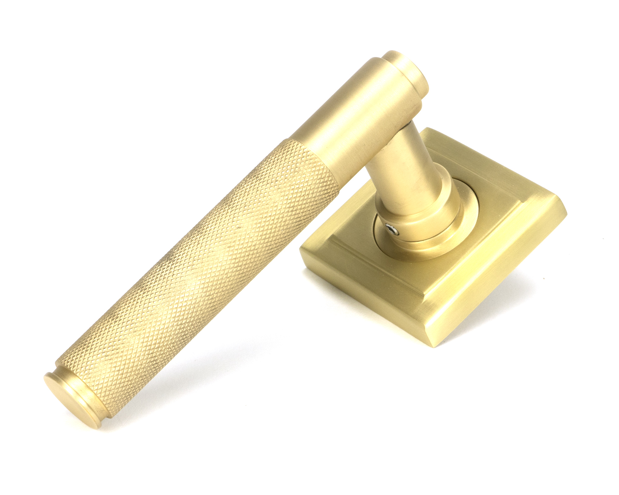 Satin Brass Brompton Lever on Rose Set (Square) - Unsprung