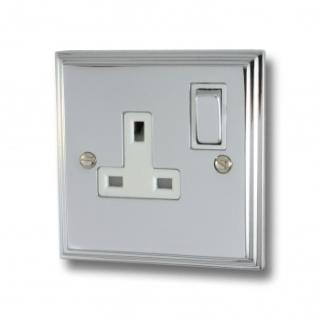 Edwardian Polished Chrome Plug Sockets - White Inserts